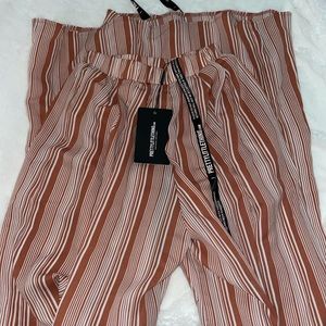 PLT rust striped wide leg pants